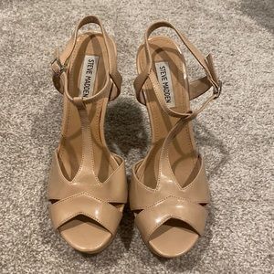 Steve Madden Woonderr Women’s Nude Platform Wedge Sandal Size 8M